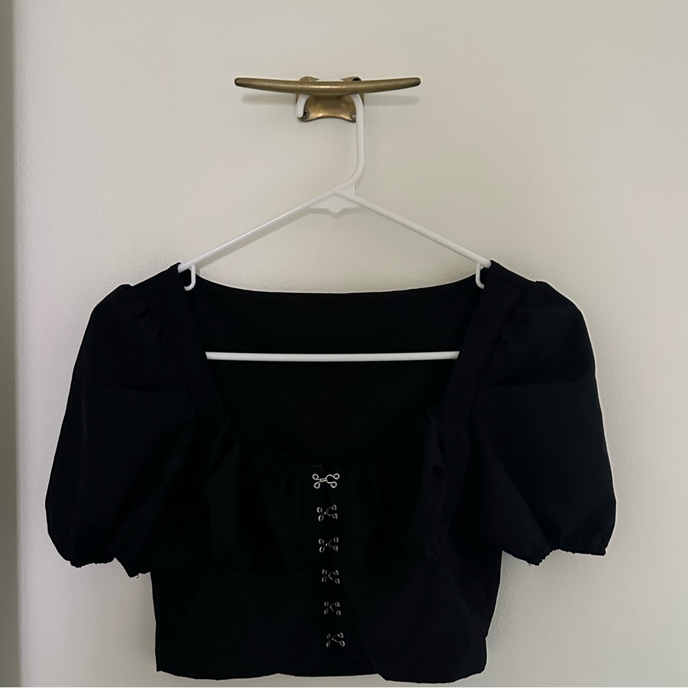 Black hook and eye closure crop top